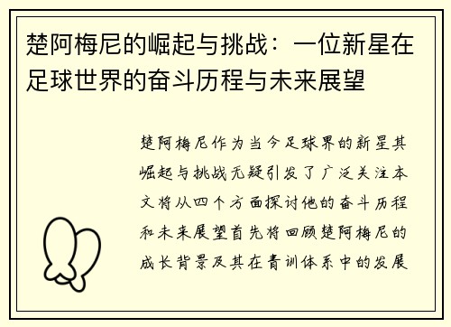 楚阿梅尼的崛起与挑战：一位新星在足球世界的奋斗历程与未来展望