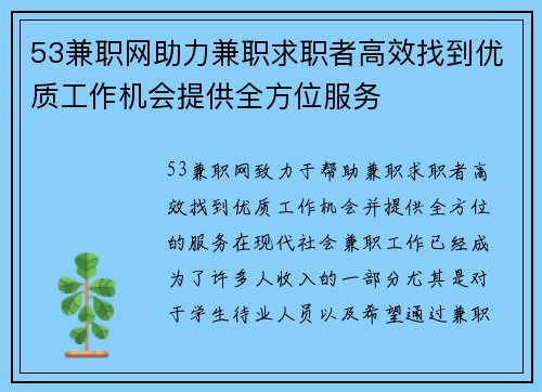 53兼职网助力兼职求职者高效找到优质工作机会提供全方位服务