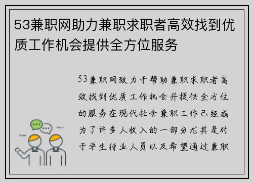 53兼职网助力兼职求职者高效找到优质工作机会提供全方位服务